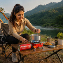 Portable Camping Gas Stove for Travel, Hiking, Outdoor Picnic & Emergency Cooking Use with Storage Bag