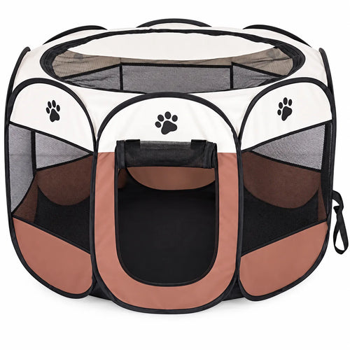 Foldable Octagonal Pet Enclosure Tent Portable Pop-Up Breathable Mesh House Shelter Cattery for Cats Dogs and Small Animals
