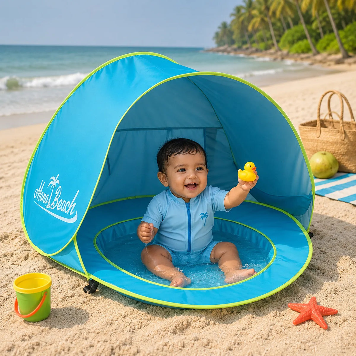 Baby Beach Tent Pool With UV Sun Protection, Foldable Pop-Up Infant Shade Shelter