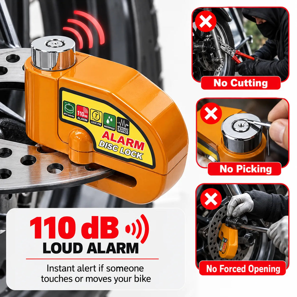 High-Decibel Anti-Theft Disc Brake Alarm Lock With 110dB Siren Alarm Sound, Protect Your Bike at Office, Market, Gym or Outside Your Home