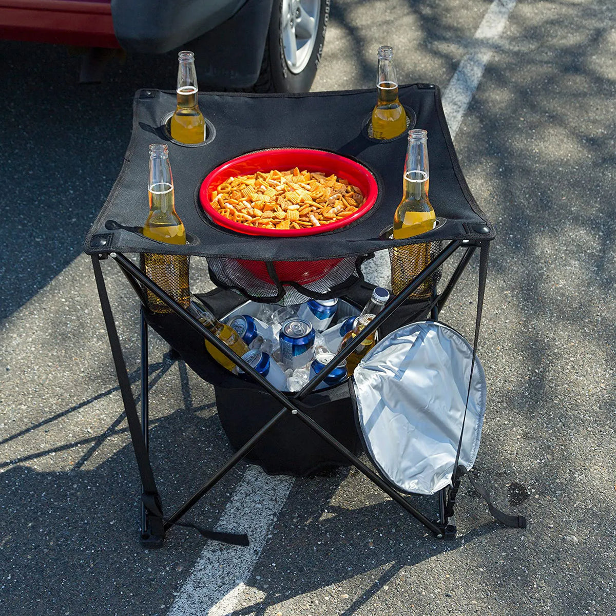 Portable Camping Table With Insulated Cooler for Outside, Fishing, Hiking, Tailgating