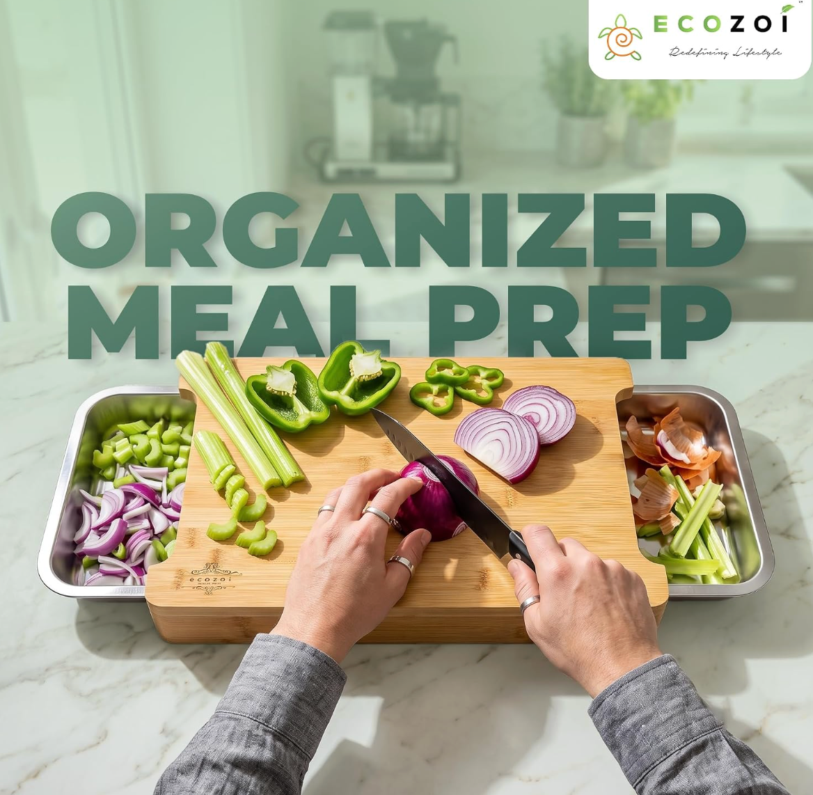 Chopping Board With Double Sided Slider Trays