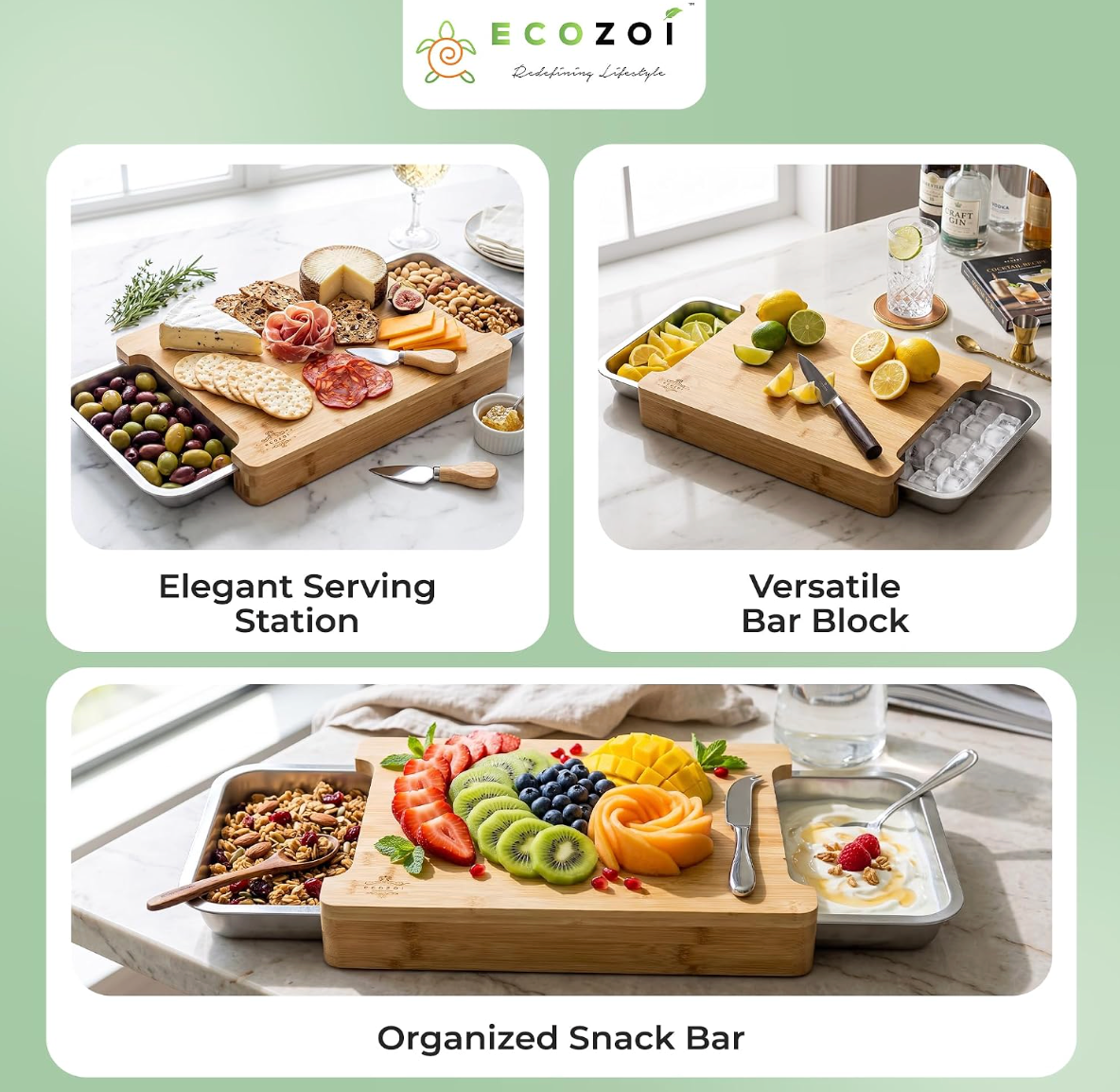Chopping Board With Double Sided Slider Trays