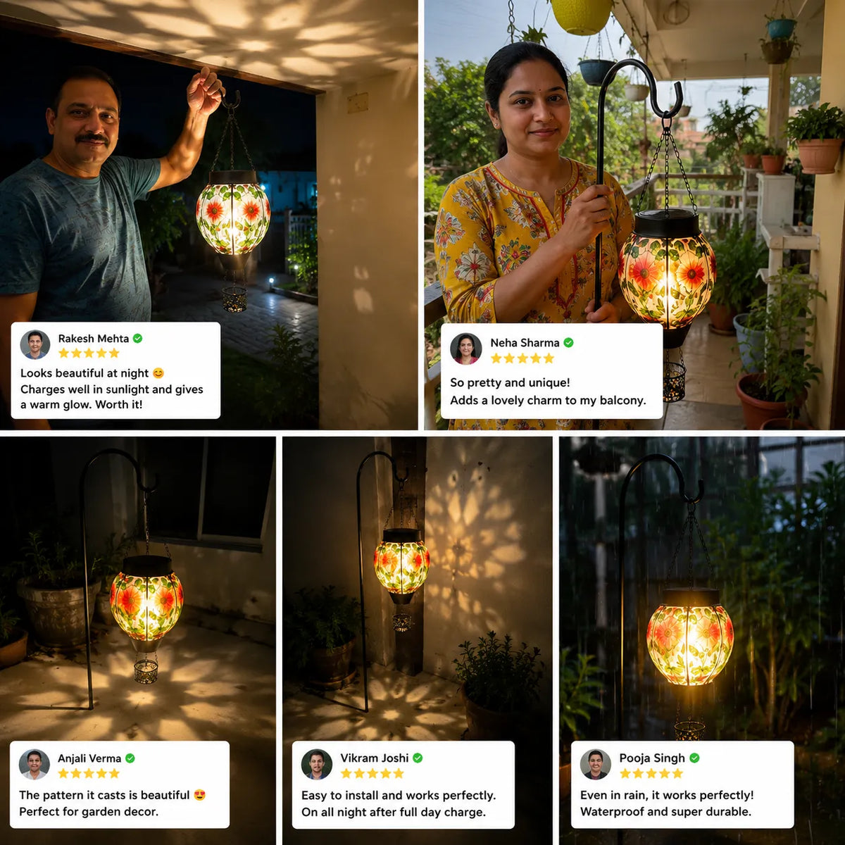 Hot Air Balloon Solar Lantern with Flickering Flame Light for Outside Garden Patio Porch Tree Yard