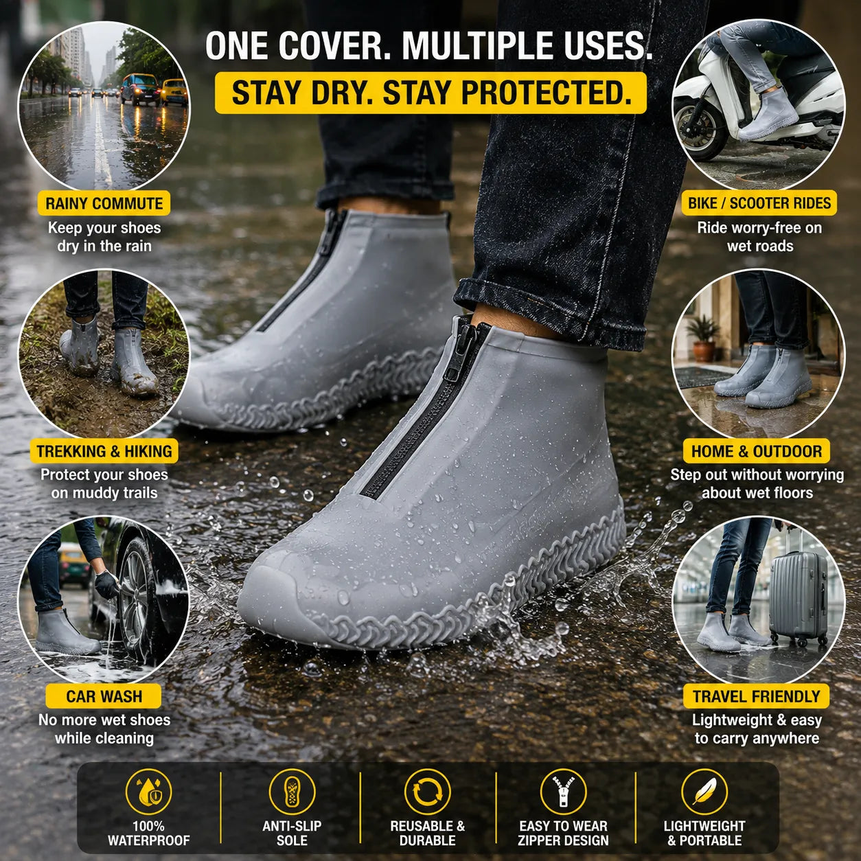 Silicone Waterproof Rain Shoe Covers for Men and Women