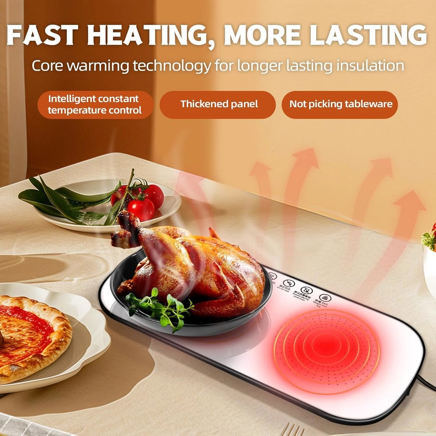 Premium Electric Food Warming Glass Serving Tray for Serving Warm Meals