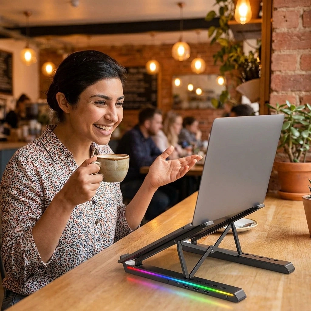 LED Laptop stand With USB-C Docking Station