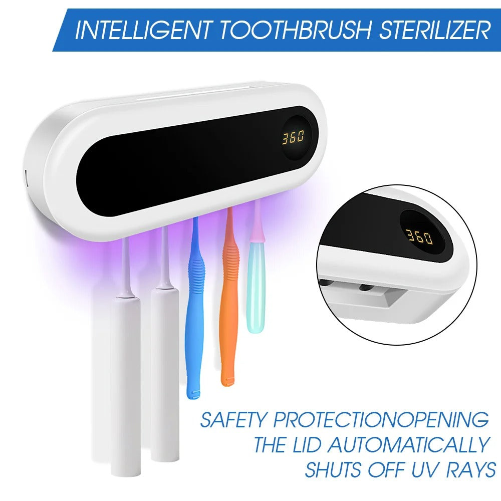 Smart UV Toothbrush Sterilizer with Auto Timer & Wall Mount Design