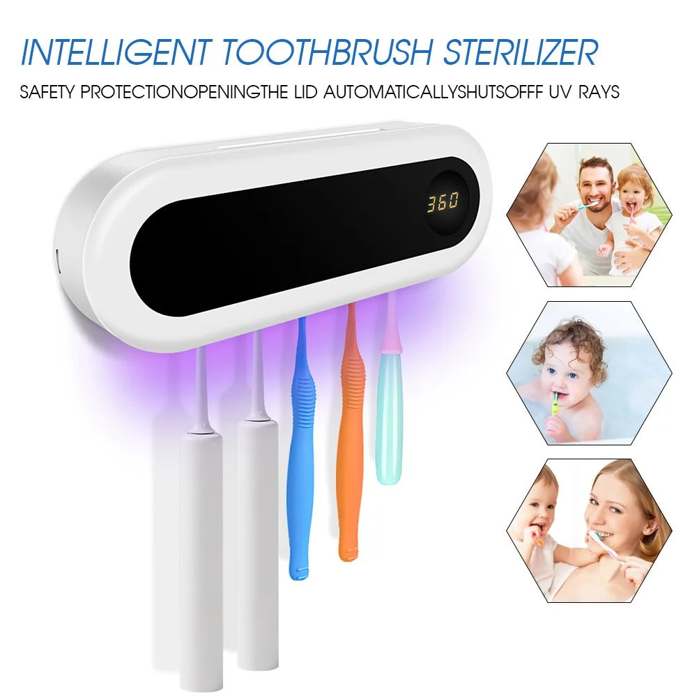 Smart UV Toothbrush Sterilizer with Auto Timer & Wall Mount Design