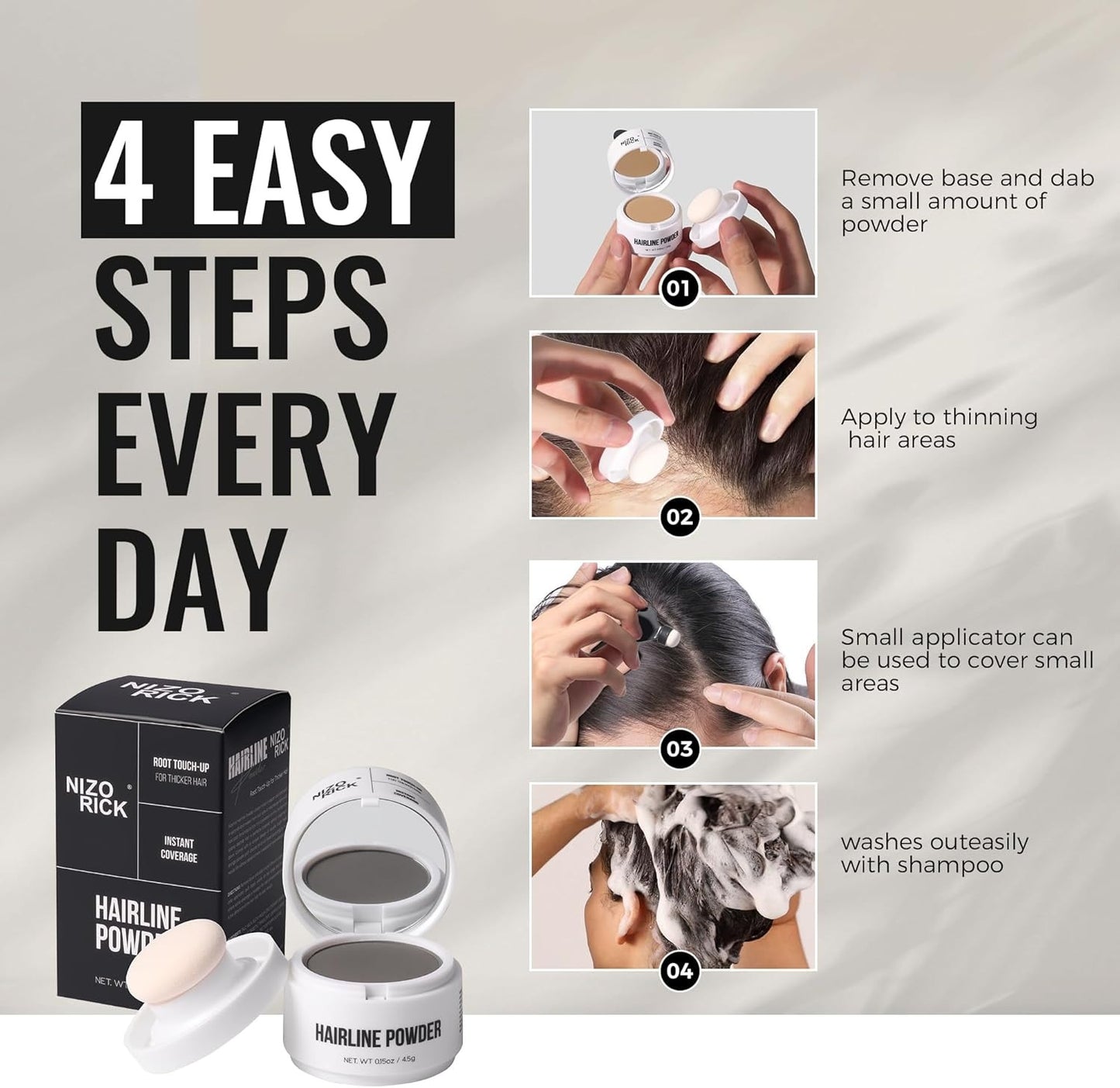 Natural Hairline Powder & Root Concealer – Instant Coverage for Thinning & Grey Roots