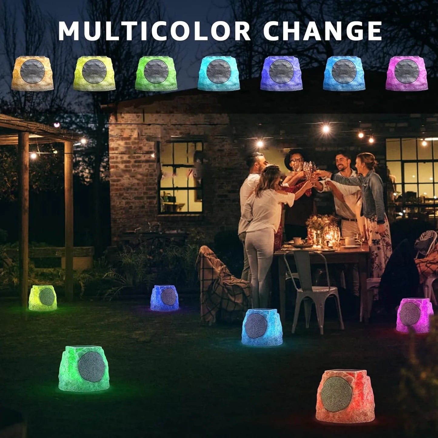 Solar Powered Wireless Rock Speaker with Lights RGB