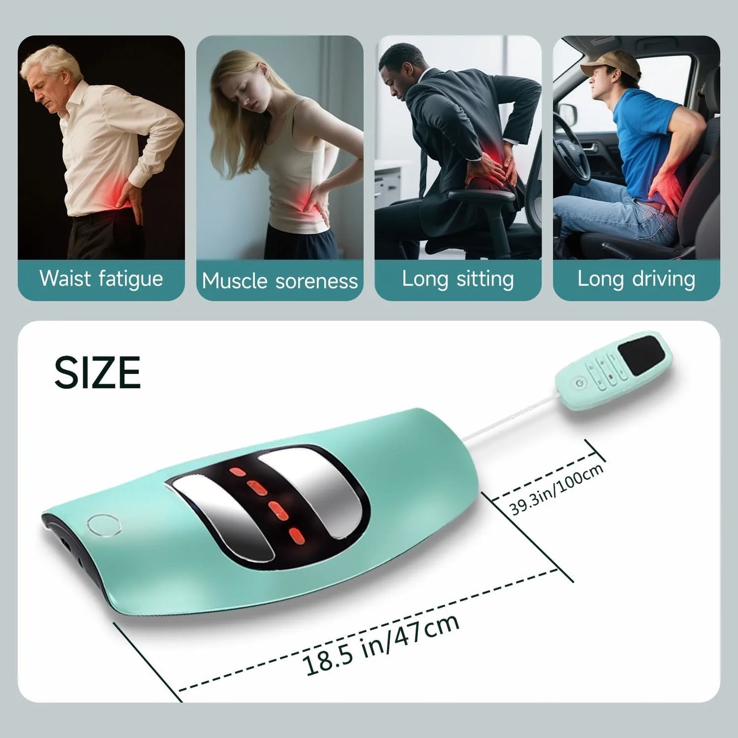 EMS Muscle Therapy Device with Heat & Vibration for Back Pain Relief