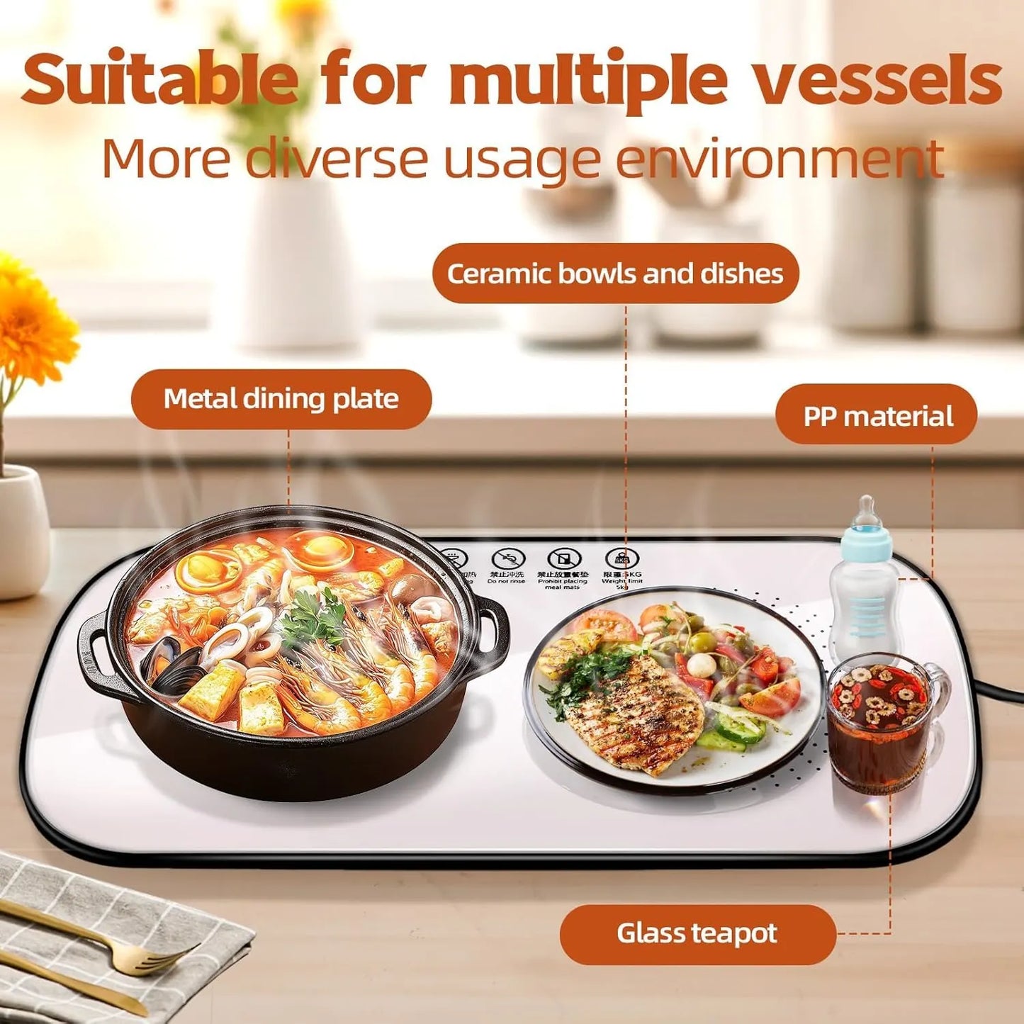 Premium Electric Food Warming Glass Serving Tray for Serving Warm Meals
