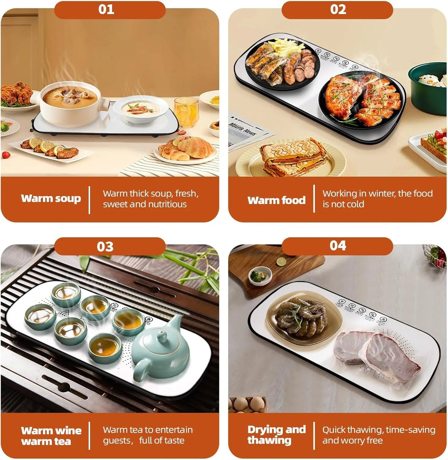 Premium Electric Food Warming Glass Serving Tray for Serving Warm Meals