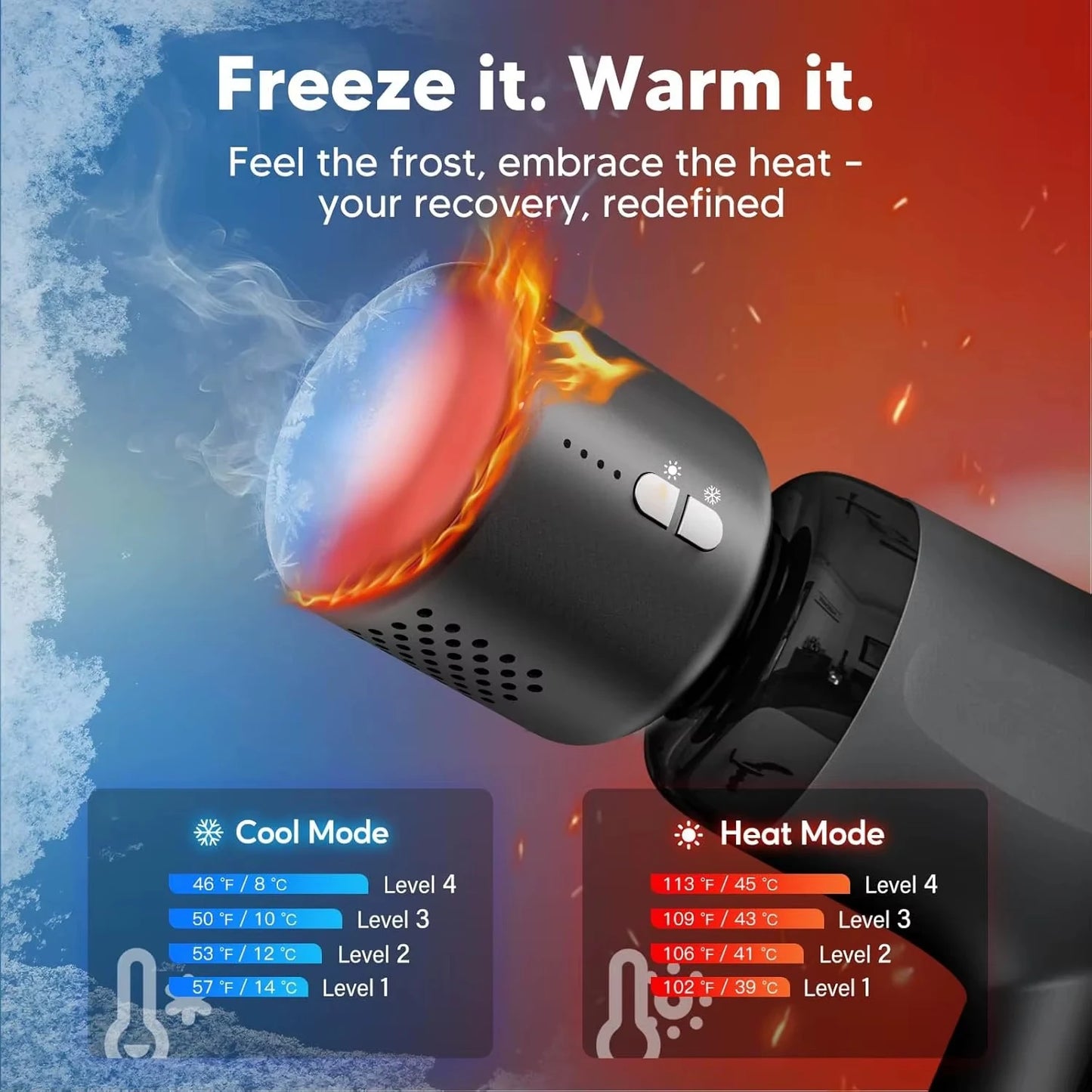 Hot & Cold Deep Tissue Massage Gun for Instant Pain Relief & Fast Recovery