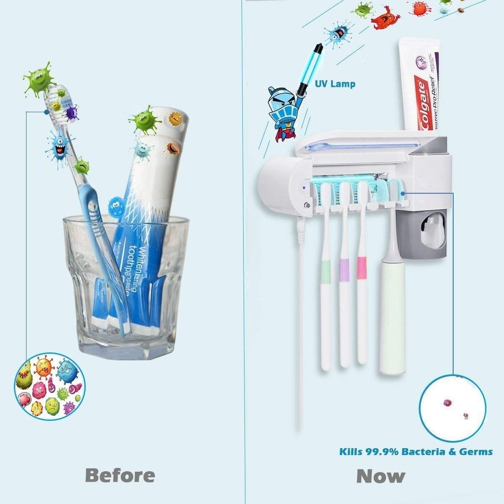 SmartTouch Toothpaste Dispenser & UV Toothbrush Sterilizer Holder