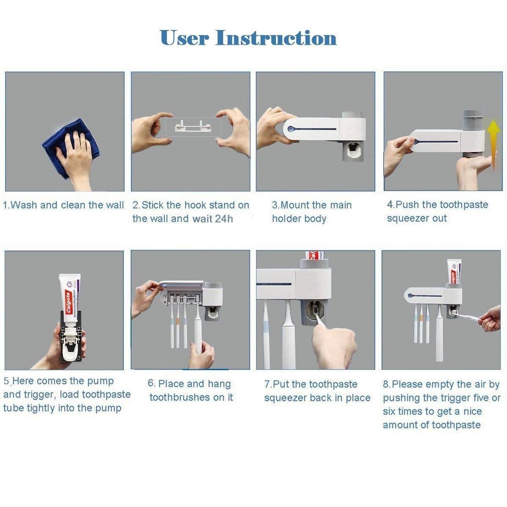 SmartTouch Toothpaste Dispenser & UV Toothbrush Sterilizer Holder