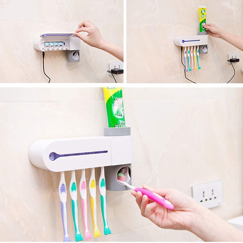 SmartTouch Toothpaste Dispenser & UV Toothbrush Sterilizer Holder