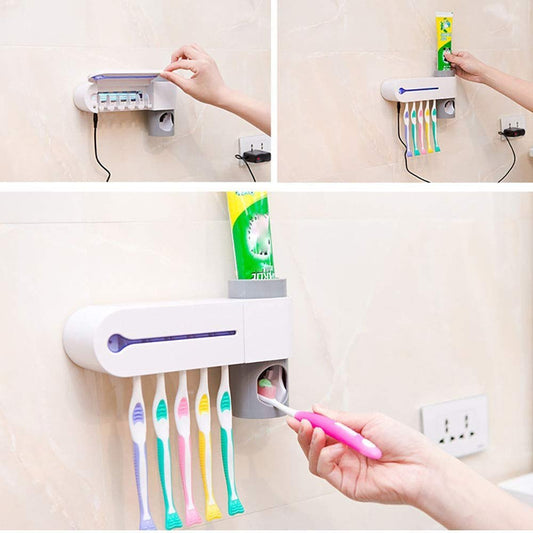 SmartTouch Toothpaste Dispenser & UV Toothbrush Sterilizer Holder